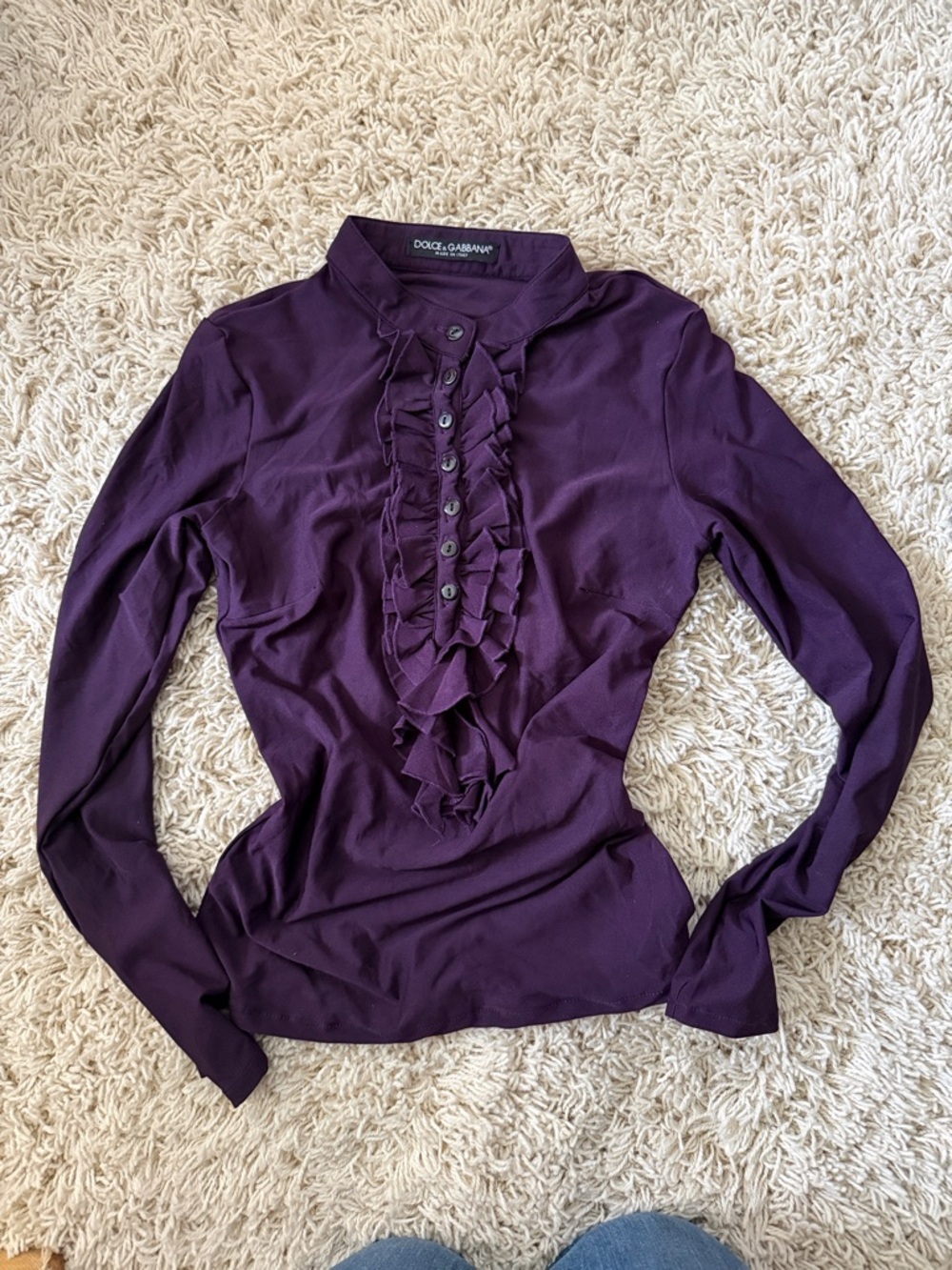 Dolce & Gabbana Deep Purple Ruffle-Front Long Sleeve Top